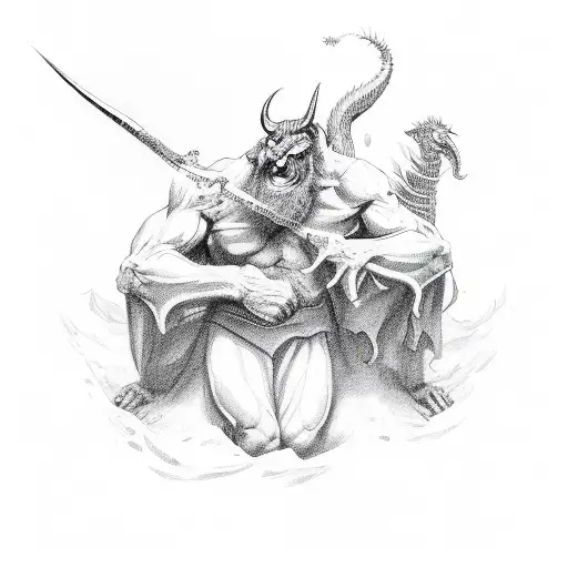 God killing the devil tattoo design idea