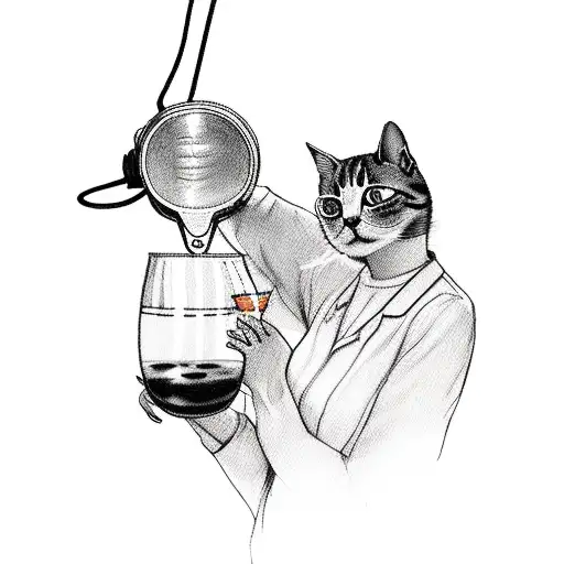 A nurse holding a boba drink with a cat perched on her shoulder tattoo design idea