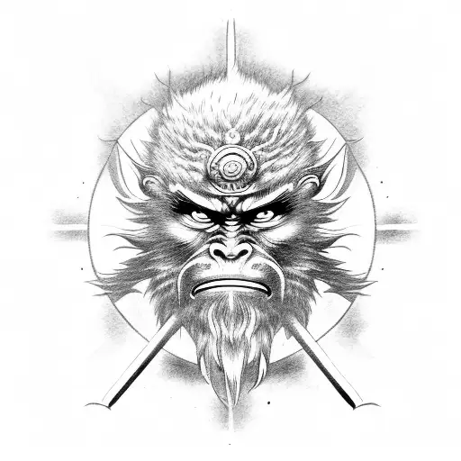 Sun Wukong face very detailed  tattoo design idea