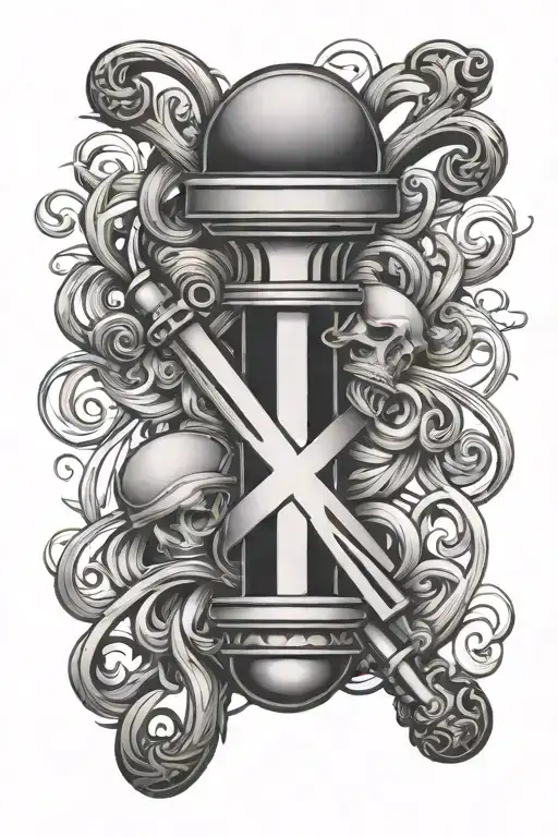 cross barber pole intertwined tattoo design idea