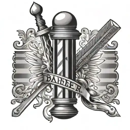barber pole and cross tattoo design idea