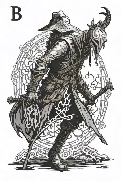 bloodborne caryll runes hunter and fire tattoo design idea