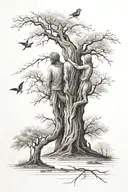 willow tree, robin, two people going up to heaven  tattoo design idea