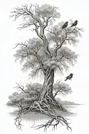 willow tree, robin, two people going up to heaven  tattoo design idea