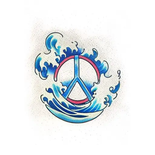 Image of a wave with peace and tranquillity written on it tattoo design idea