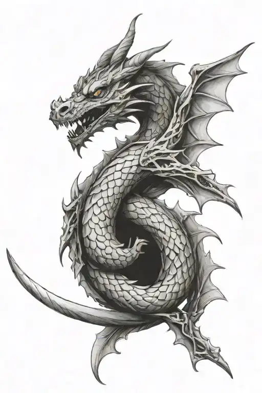 dragon wrapped around a sword tattoo design idea