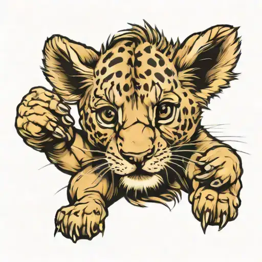 baby lion scratch the paw tattoo design idea