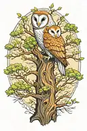 vivid tree with barn owl perched in it tattoo design idea