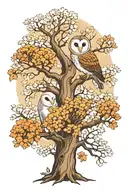 vivid tree with barn owl perched in it tattoo design idea