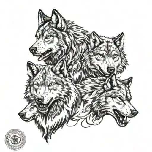 fenrir and 3 wolves around him tattoo design idea