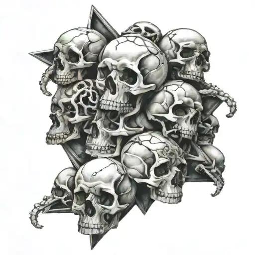 triangular pile of skulls and bones tattoo design idea