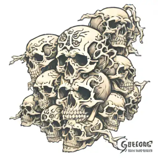 mountain of skulls and bones tattoo design idea