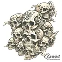 mountain of skulls and bones tattoo design idea