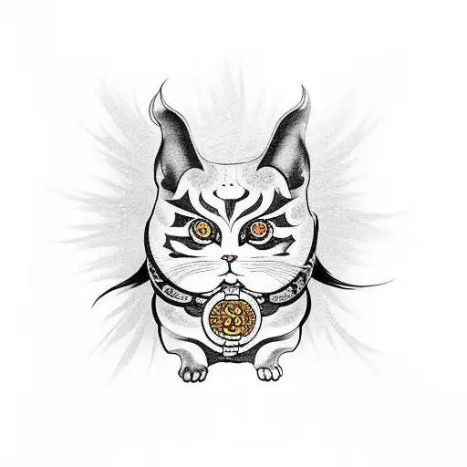 higanbana, fortune cat, daruma, nine tail tattoo design idea