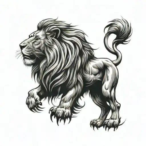 beautiful majestic lion tattooon a piece of white paper in the style of realistic, black and grey  tattoo design idea