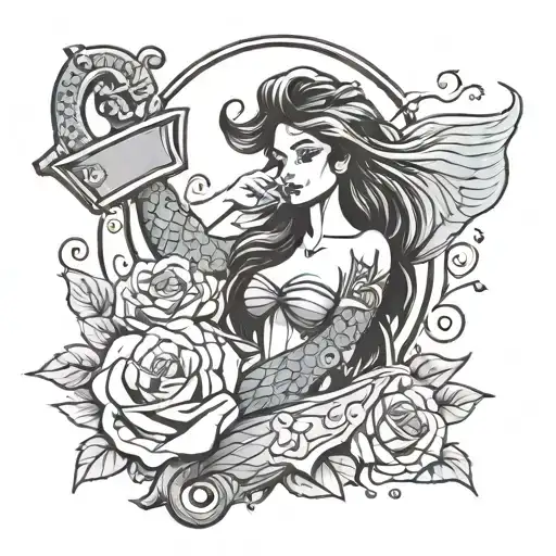 Mermaid Anchor Rose tattoo design idea