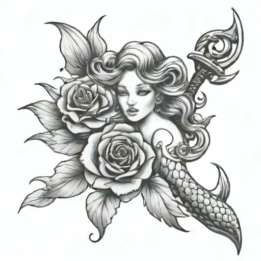 Mermaid Anchor Rose tattoo design idea