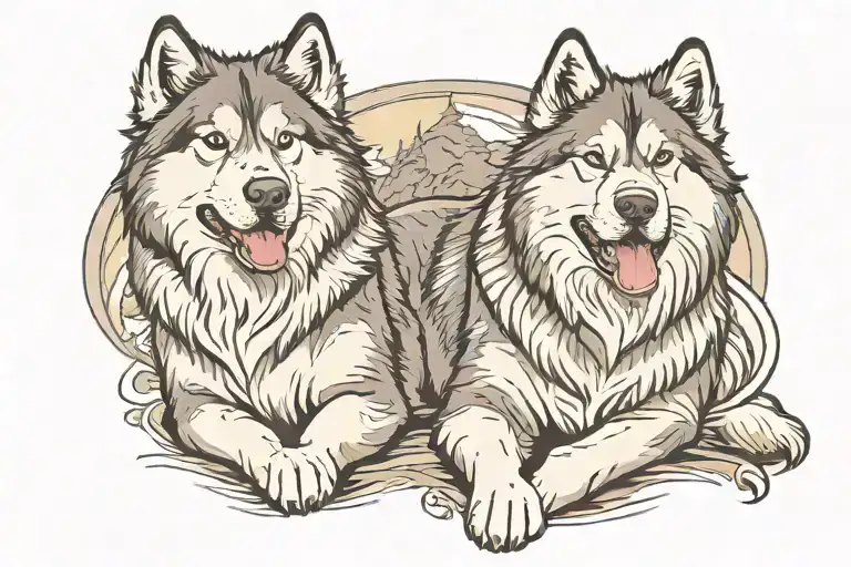 2 Alaskan Malamutes tattoo design idea