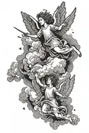 two falling angel with clouds in the background tattoo design idea