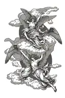 two falling angel with clouds in the background tattoo design idea