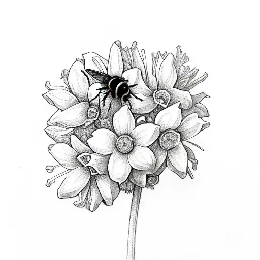 Lavender, Daffodils and small bee tattoo design idea