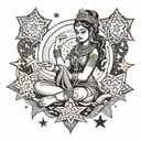 lakshmi sitting with stars behind her david stars in 4 stars theres a M a M a K a P   tattoo design idea