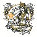 lakshmi sitting with stars behind her david stars in 4 stars theres a M a M a K a P   tattoo design idea