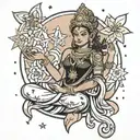 lakshmi sitting with stars behind her david stars in 4 stars theres a M a M a K a P   tattoo design idea