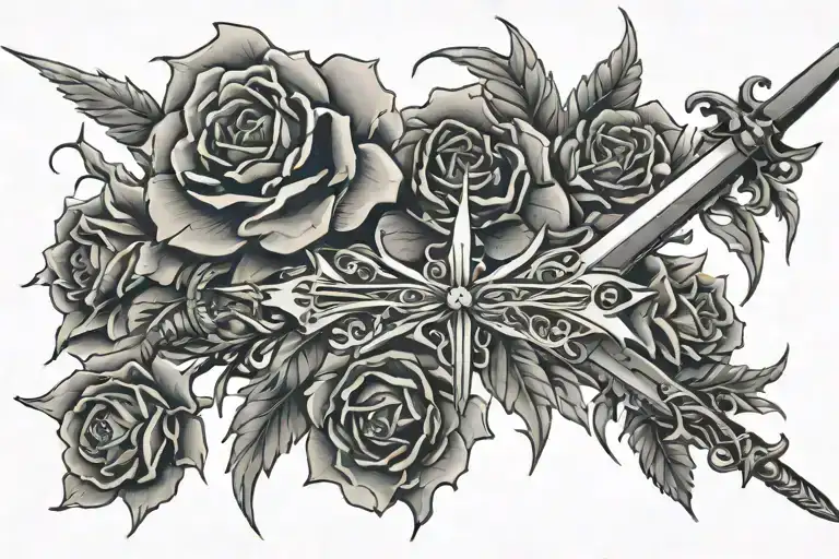 flowers, thorns, blades, swords, light tattoo design idea