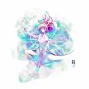 A psychedelic anime scene with characters dancing in a trance-like state to techno music tattoo design idea