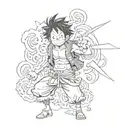 Luffy from anime one piece in 5 gear tattoo design idea