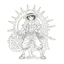 Luffy from anime one piece in 5 gear tattoo design idea