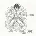 Luffy from anime one piece in 5 gear tattoo design idea