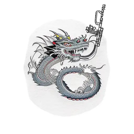 Dragon with clarinet tattoo design idea