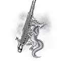 Dragon playing clarinet tattoo design idea
