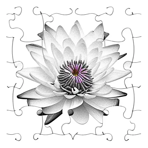 water lily chrysanthemum with the chrysanthemum breaking into puzzle pieces  tattoo design idea