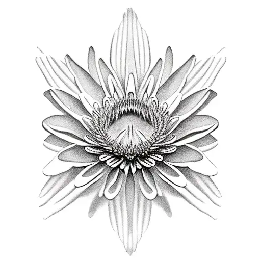 water lily and chrysanthemum with the chrysanthemum breaking into puzzle pieces  tattoo design idea