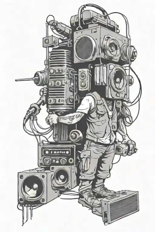 Sound engineer with speakers tattoo design idea