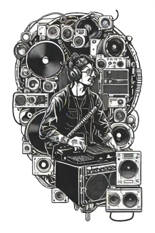 Sound engineer with speakers tattoo design idea