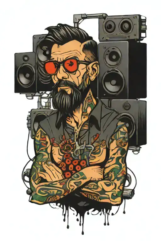 Sound engineer with speakers tattoo design idea