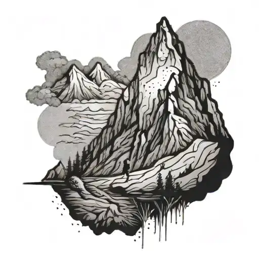 a mountain with a man trying to climb it tattoo design idea