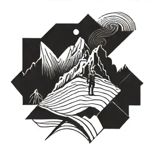 a mountain with a man trying to climb it tattoo design idea