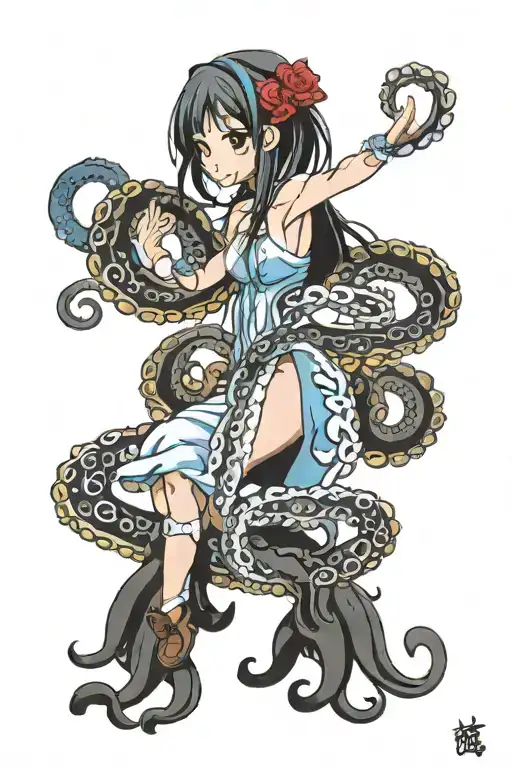 Cool anime girl half octopus tattoo design idea