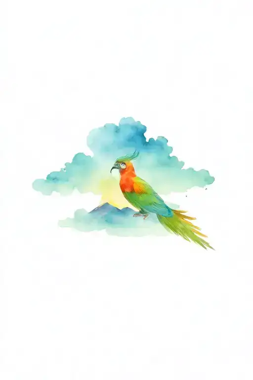 Quetzal, Torrogoz, volcano fire Guatemala, smoke, clouds tattoo design idea