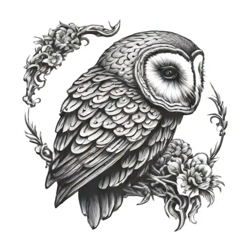 black and white  barn owl engraving tattoo style illustration tattoo design idea
