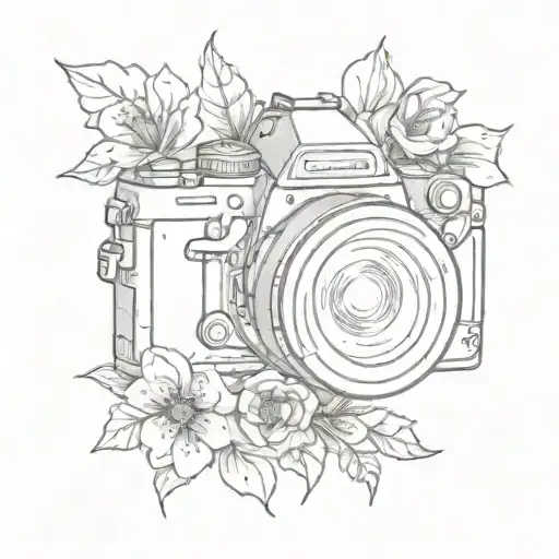 An Intricate Tattoo Of A Camera Lens Surrounded By Blooming Flowers,  tattoo design idea