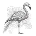 a single flamingo with swirls in the body feathers engraving style - nothing surrounding it  tattoo design idea