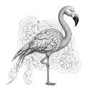 a single flamingo with swirls in the body feathers engraving style - nothing surrounding it  tattoo design idea
