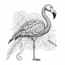 a single flamingo with swirls in the body feathers engraving style - nothing surrounding it  tattoo design idea