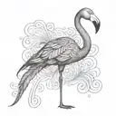 a single flamingo with swirls in the body feathers engraving style - nothing surrounding it  tattoo design idea
